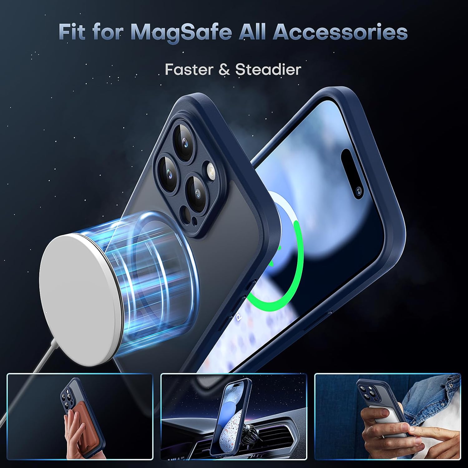 TOCOL Magnetic for iPhone 15 Pro Max Case, Upgraded Full Camera Protection, Compatible with Magsafe, Drop Protection, Translucent Matte Back Bumper Phone Cover 6.7-Inch(Dark Blue)